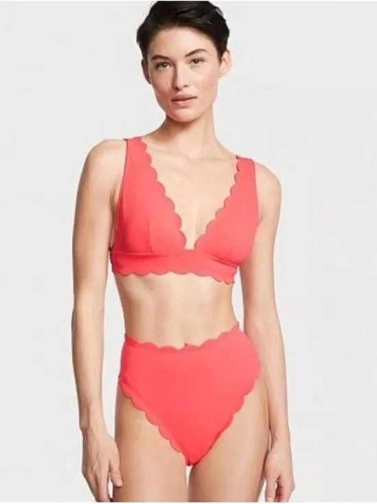 Victoria's Secret Scallop High Waist Cheeky Coral Pink Bikini, size Medium - Picture 1 of 10